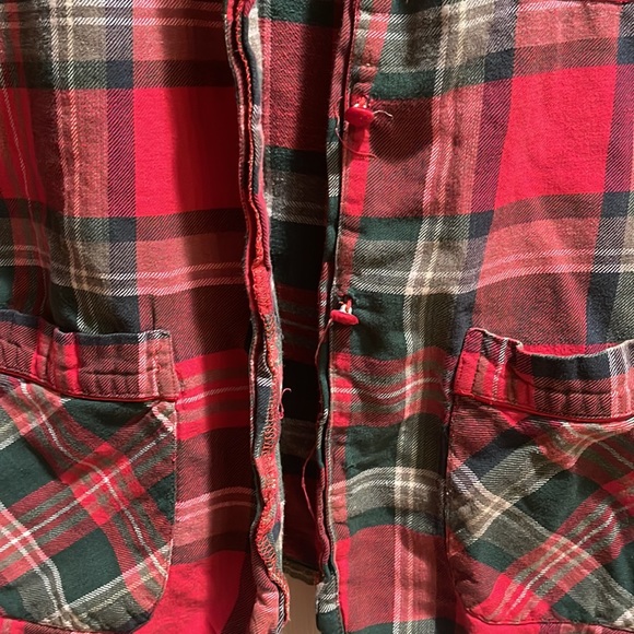 Courtney & Co large red green soft striped button down cotton flannel - Picture 3 of 5